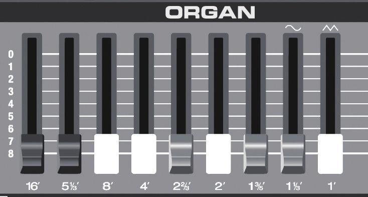 Modifying the Organ Sound Using the Harmonic Bars The harmonic bars are assigned to sounds of diferent footage (pitch). You can create a wide variety of organ sounds by layering these sounds.