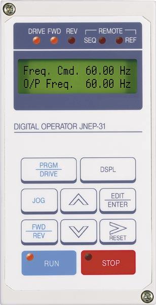 Digital Operator Easy to read 20 x 2 line display LED S indicate mode sequence Dual function keypad and parameter copy unit Extra