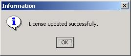 A dialog box appears confirming that the license is updated successfully