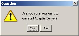 6 UNINSTALLING ADEPTIA SERVER Steps to uninstall Adeptia Server: 1. Close the Adeptia Server Kernel and WebRunner screens. 2.