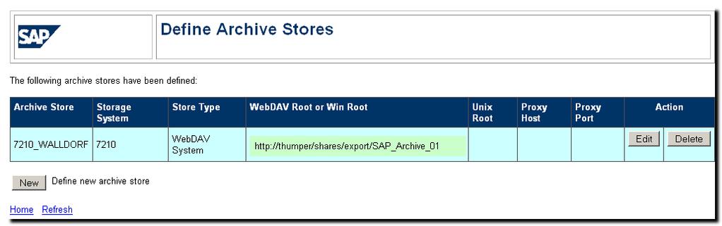 Edit the credentials to define the archive stores, as shown in Figure 19, then click Insert Archive Store to check that