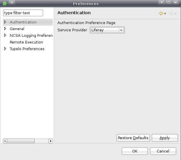 Figure 7. Preference page related to the form of authentication.