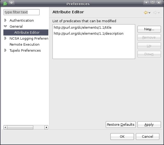 Figure 10. Preference page related to editable metadata entries. The Show Attribute checkbox refers to the Attribute View and the visibility of attributes.