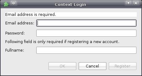 A new Liferay account can be created at the NCSA CyberCollaboratory web page. A new local context account is created by pressing the button Register (bottom figure).