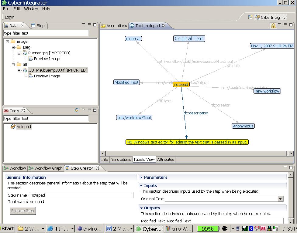 Figure 23. Example of importing the tool called Notepad.