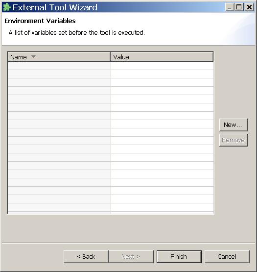 Figure 45. The fourth wizard dialog provided for creating environment variables needed to find external resources.