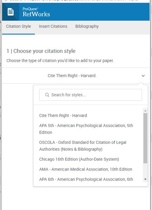 Harvard, APA, OSCOLA, etc. Click on icon and select <Quick cite>.