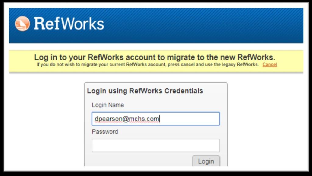 You will then be asked to log in to your legacy/old RefWorks account and the migration will begin. You will see an "Import complete" message when the process finishes.