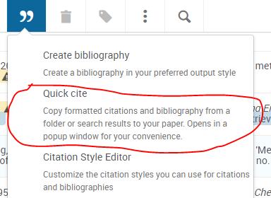 A smaller window will pop-up Choose your citation style: