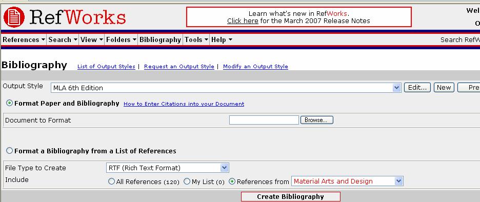 Add to the folder Art from the drop down menu in Put in Folder. 7. In RefWorks Search, search for material arts. 8.