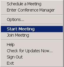 Start a Meeting - Moderators 1. To start an instant meeting, click on the Unified Meeting desktop icon located in your taskbar. 2. Select Start Meeting. 3.