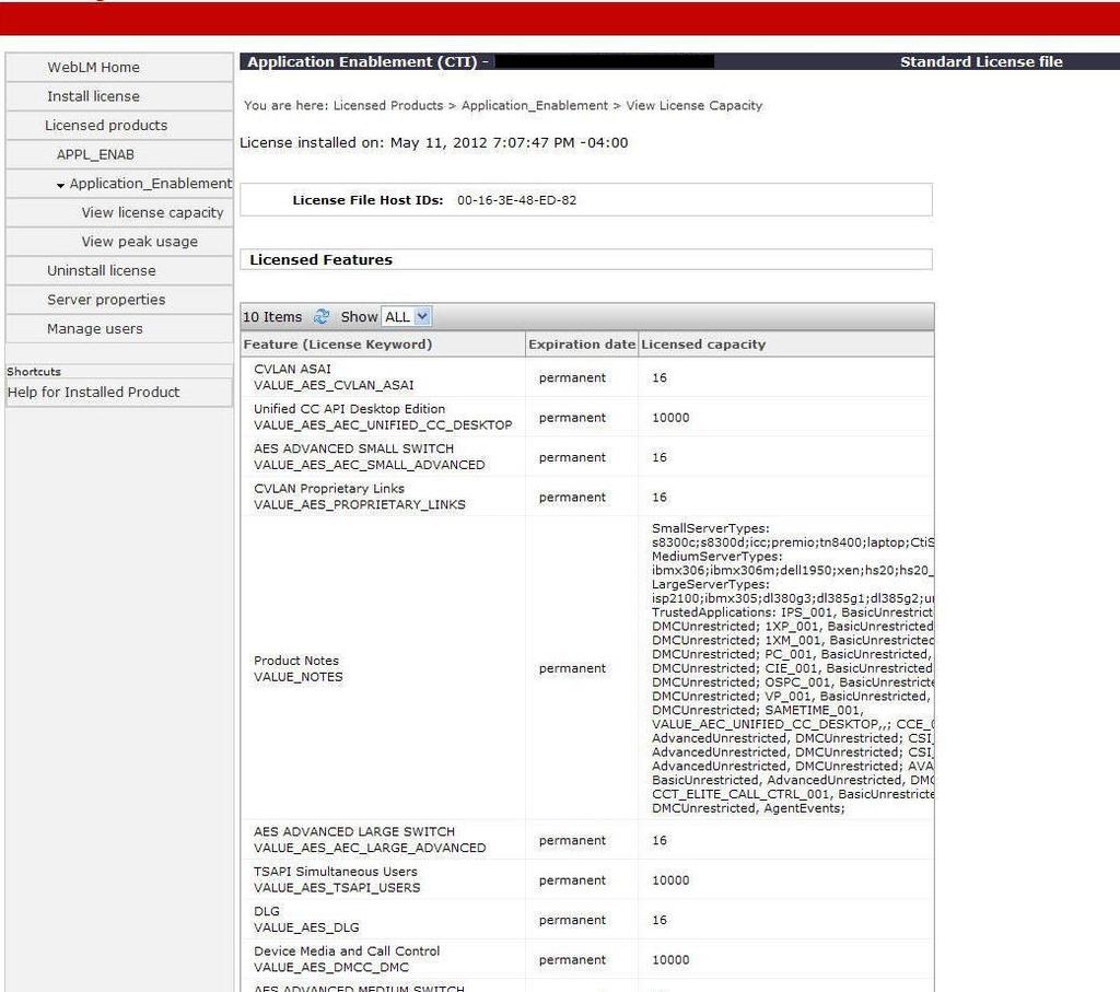The Web License Manager screen below is displayed.