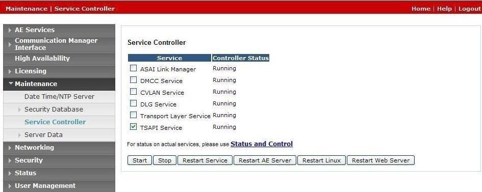 6.5. Restart Service Select Maintenance Service Controller from the left pane, to display the