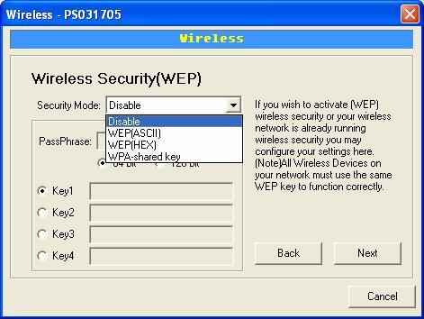 This print server supports WEP and WPA-PSK security mode.
