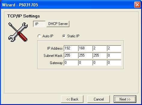Step 3: Setup the IP of this print server and the DHCP server.