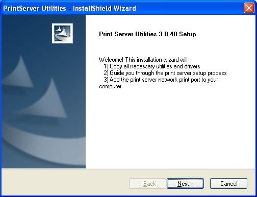3. The Print Server Utilities window will be displayed. Click Next. 4.
