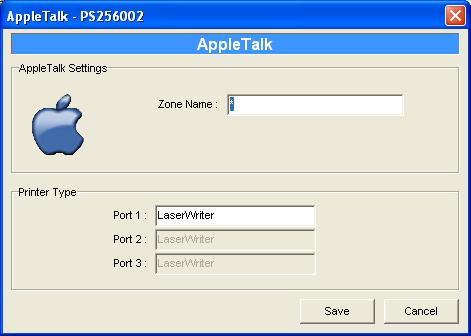 7.8 AppleTalk Configuration Double Click AppleTalk icon and the AppleTalk configuration window will pop-up. AppleTalk is a data communication protocol often used by Macintoshes.