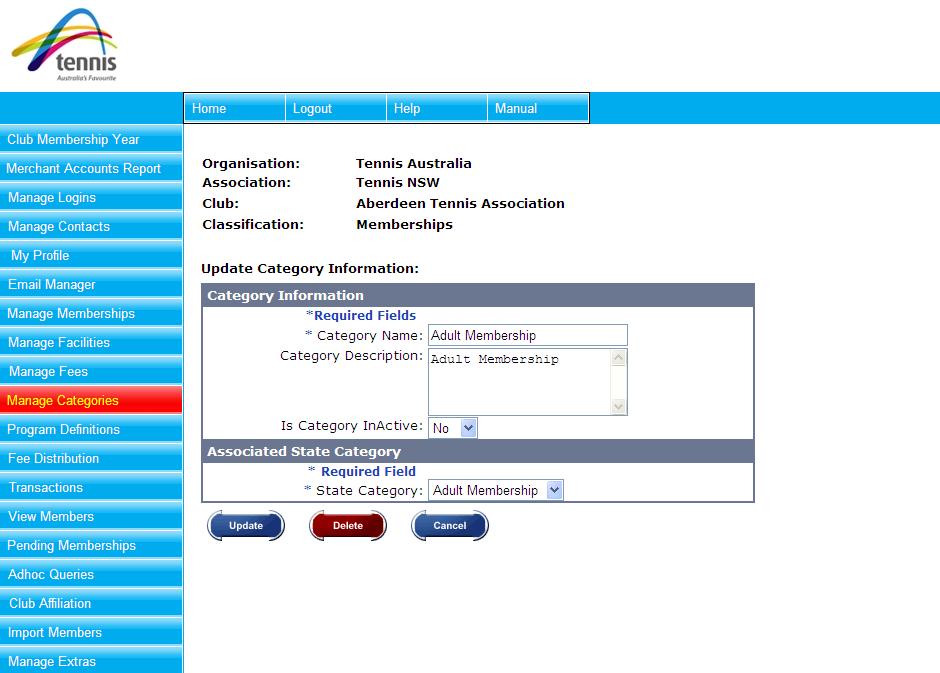 Figure 46: Delete Categories Click on the Delete button and you are displayed the following.