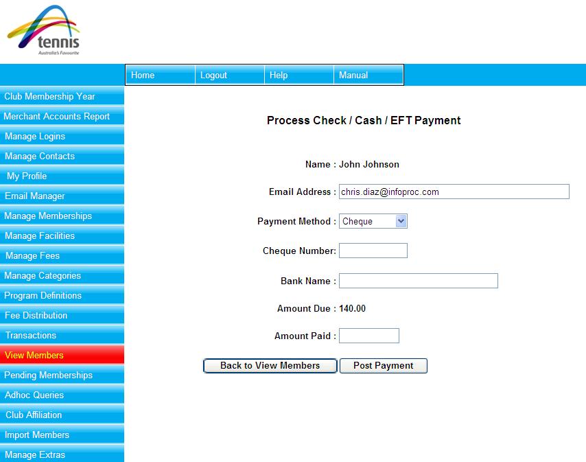 Figure 71: View Members Add Member Other Payment Methods Enter the information and select Post Payment to complete