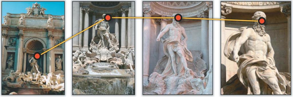 Feature Detection and Matching A track corresponding to a point on the face of the central statue of Oceanus at the Trevi Fountain, the embodiment of a river encircling