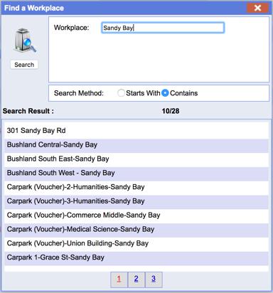 Use one of the operator functions to search for the building or area which