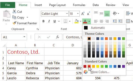Formatting Cells and Ranges 77 Excel provides many fonts, such as Arial, Calibri, and Times New Roman, in the Font menu.