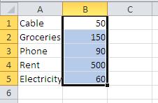 6 Introduction to Excel 2010 This is a list of bills for a single college student named Bob. Let s find out his bill total for the month.