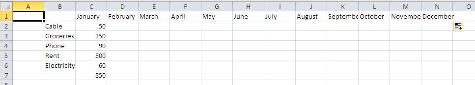 Let s use Bob s budget as an example. Let s say that the data entered in column C are Bob s bills for the month of January. Let s go ahead and label that by typing in January in cell C1.