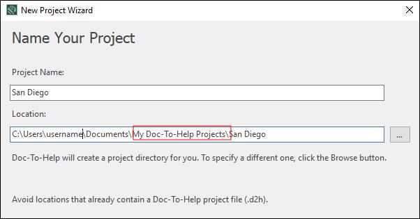 2. Click the New Project button. The New Project Wizard opens. 3. In the Project Name field, type a name for your project. 4.
