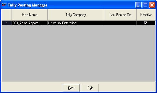 The Tally Posting Manager window is displayed. 3. Select the map name 4. Click Post Figure 4.