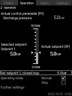 English (GB) 8.5 Operation (2) In this menu, you can set the basic parameters, such as setpoint, operating mode, control mode and individual pump control. 8.5.1 Operation (2) A B Select one of the settings below: System operating mode (see section 8.