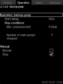 8.5.8 Operation, backup pump (2.1.4.8) English (GB) Fig. 31 Operation, backup pump This display is only shown in systems with a backup pump.