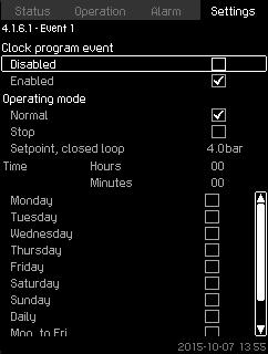 8.7.8 Clock program (4.1.6) Activation and setting of event. English (GB) Fig. 45 Clock program With this function, it is possible to set setpoints and day and time for their activation.