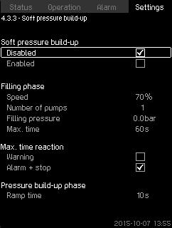 Select the analog input where the flowmeter is connected. 3. Select: Flow rate. 4. x 2. 5. Set: Stop limit. The function is enabled in pressure-boosting applications with the settings in the table.