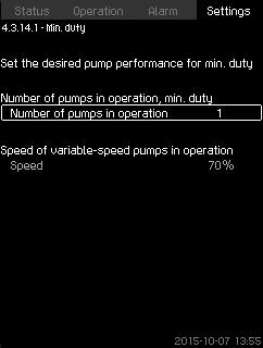 8.7.36 Min. duty (4.3.14.1) 8.7.37 Max. duty (4.3.14.2) English (GB) Fig. 82 Min. duty In all systems, apart from MPC-S systems, minimum duty is only possible for variable-speed pumps.