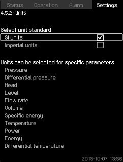 8.7.59 Units (4.5.2) Set unit standard, measuring parameter and specific unit. See the example in fig. 111. English (GB) Fig. 110Units Here you can select units for the various parameters.