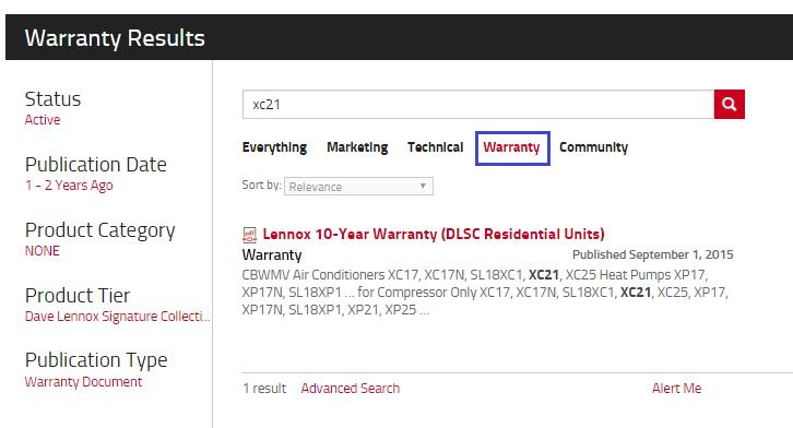 c. How to Search for Warranty Docs: To narrow down the results to warranty documents, click the Warranty filter.