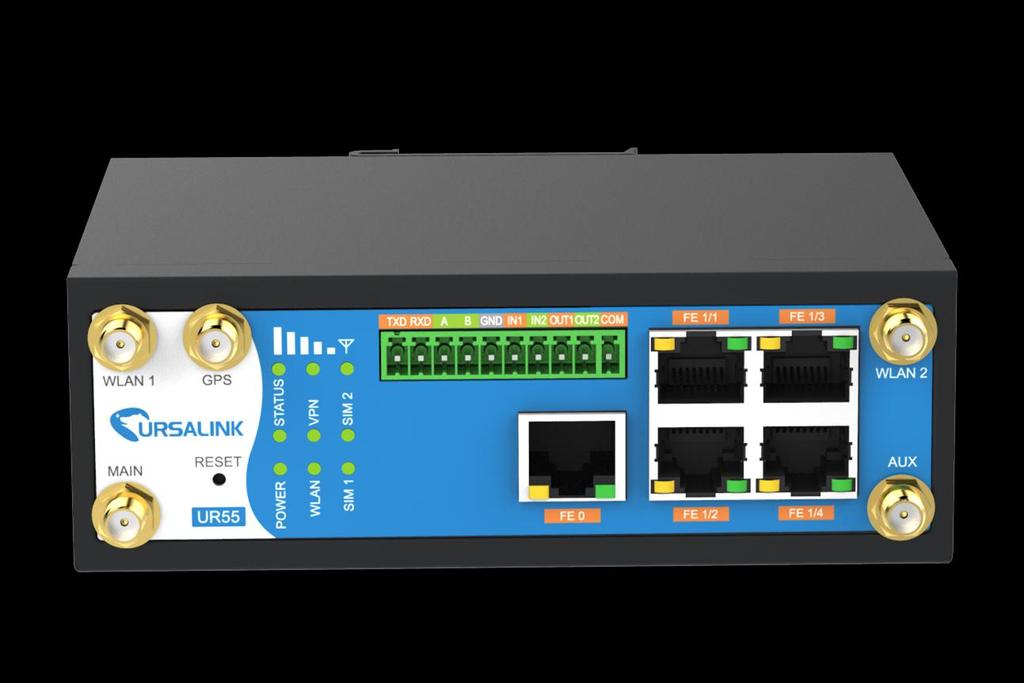 Reliable and Remote-Manageable for Large Scale M2M Deployment High Speed LTE Networking Platform The Ursalink UR55 is a cost-effective industrial cellular router with embedded intelligent software