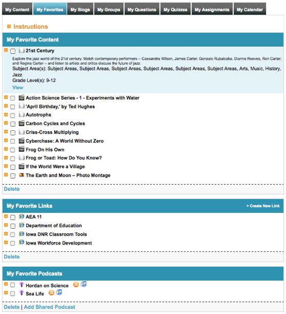 My Learn360: My Favorites & My Blogs As referenced on the Video Player Page (page 4) the My Favorites tab, in, is where media added to favorites will be stored.