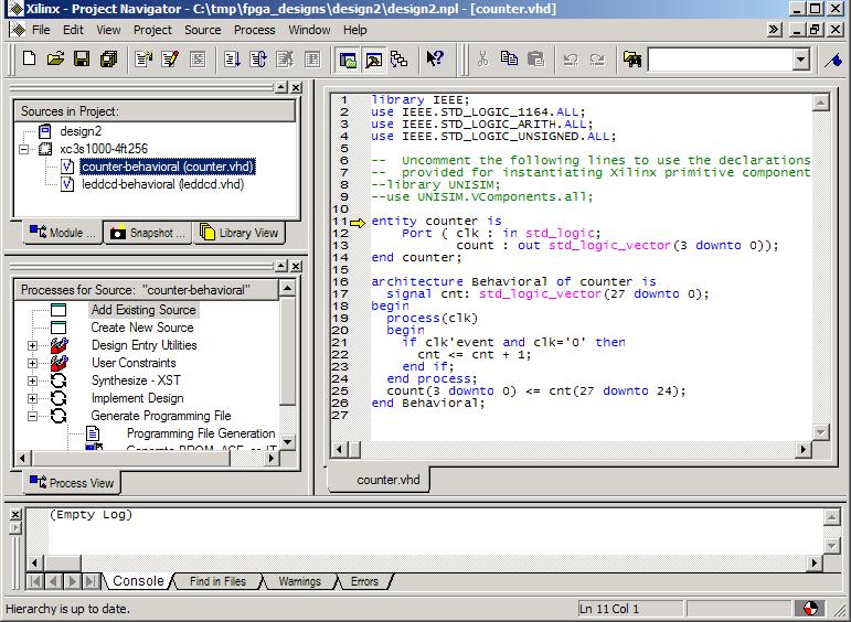 After entering the VHDL shown above and saving it, you can see that the counter module has