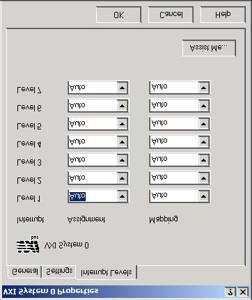 6. Select the Interrupt Levels tab, shown below. Figure 6. VXI System 0 Interrupt Levels Use this tab to assign interrupts to specific controllers and set the mapping for each interrupt level.