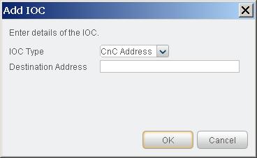 IOCs in Selected Threat Parameters Threat name of the selected threat File name of the selected threat Type of each reported IOC Details of each reported IOC Manually Add an IOC to a Threat You can
