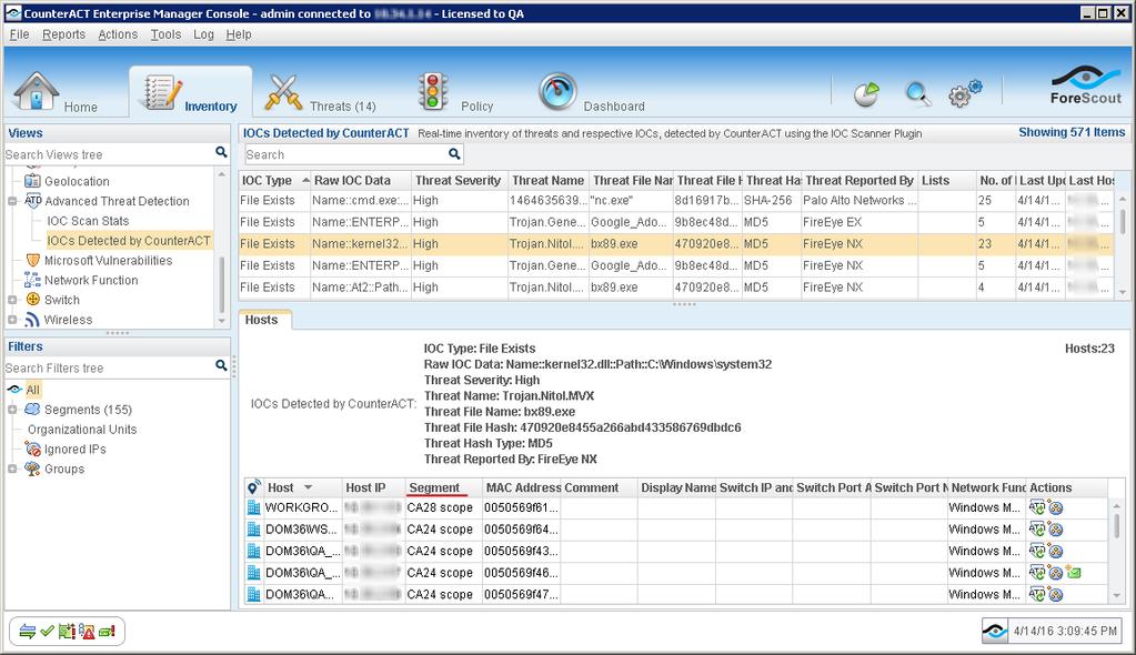 Perform Enterprise-Wide Forensics Use the CounterACT inventory to view scan results from different perspectives.