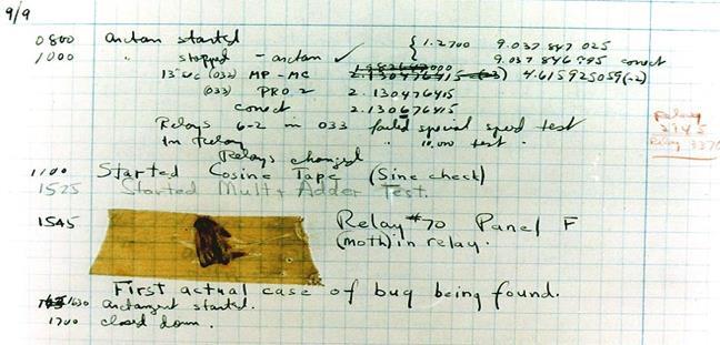 First Computer Bug Log of first computer bug, discovered by Grace Hopper, 1945 A Computer Science Pioneer, she later wrote the first Compiler.