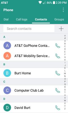 Managing Your Contacts Tap the green phone icon on your home screen to start the Phone App. Tap the Contacts tab to view your list of contacts. To Add a Contact, tap the + icon.