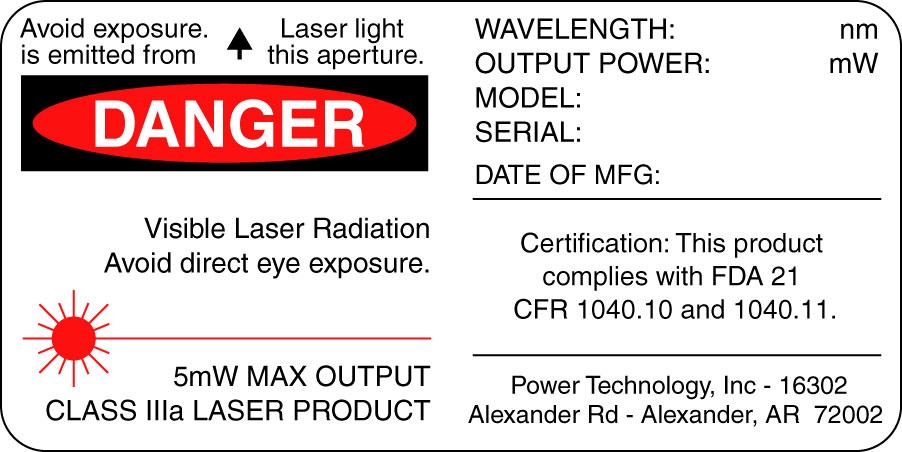 Laser Radiation, Avoid Direct Eye Exposure Component Class IIIb Laser: Visible Or Invisible Laser Radiation