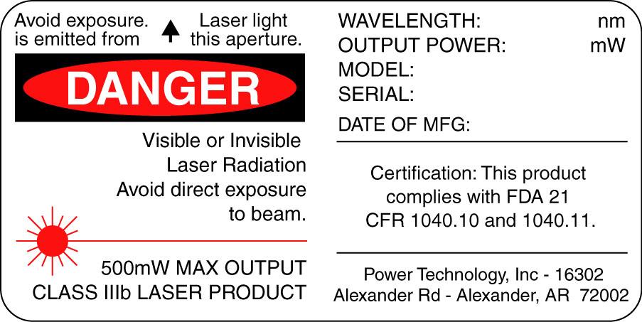 0mW WAVELENGT H 400-690nm CLASS II LASER PRODUCT System VISIBLE LASER RADIATION - AVOID DIRECT EYE EXPOSURE