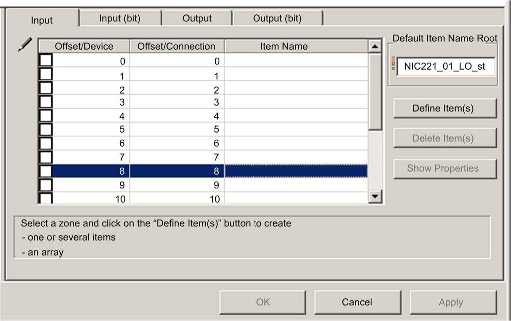 Step Action 3 Starting at the first available whole input word, select the single row at byte 8: 4