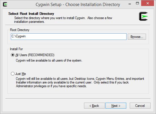 Leave C:\Cygwin as the Rt Directry.