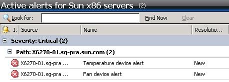 Sun x86 Server Specific Views Active Alerts for Sun x86 Servers View Oracle HMC for Operations Manager provides an Active alerts view with all of the information related to alerts received from your